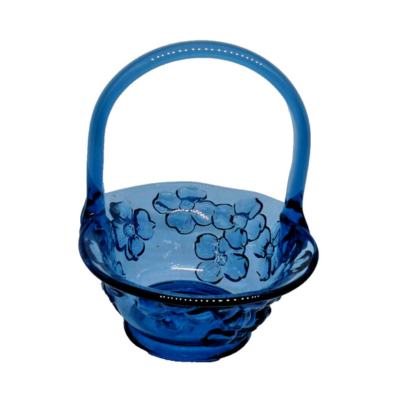 Tiara Indiana Glass Iridescent Blue Carnival Glass Dogwood Mini Basket Vintage - Picture 2 of 6
